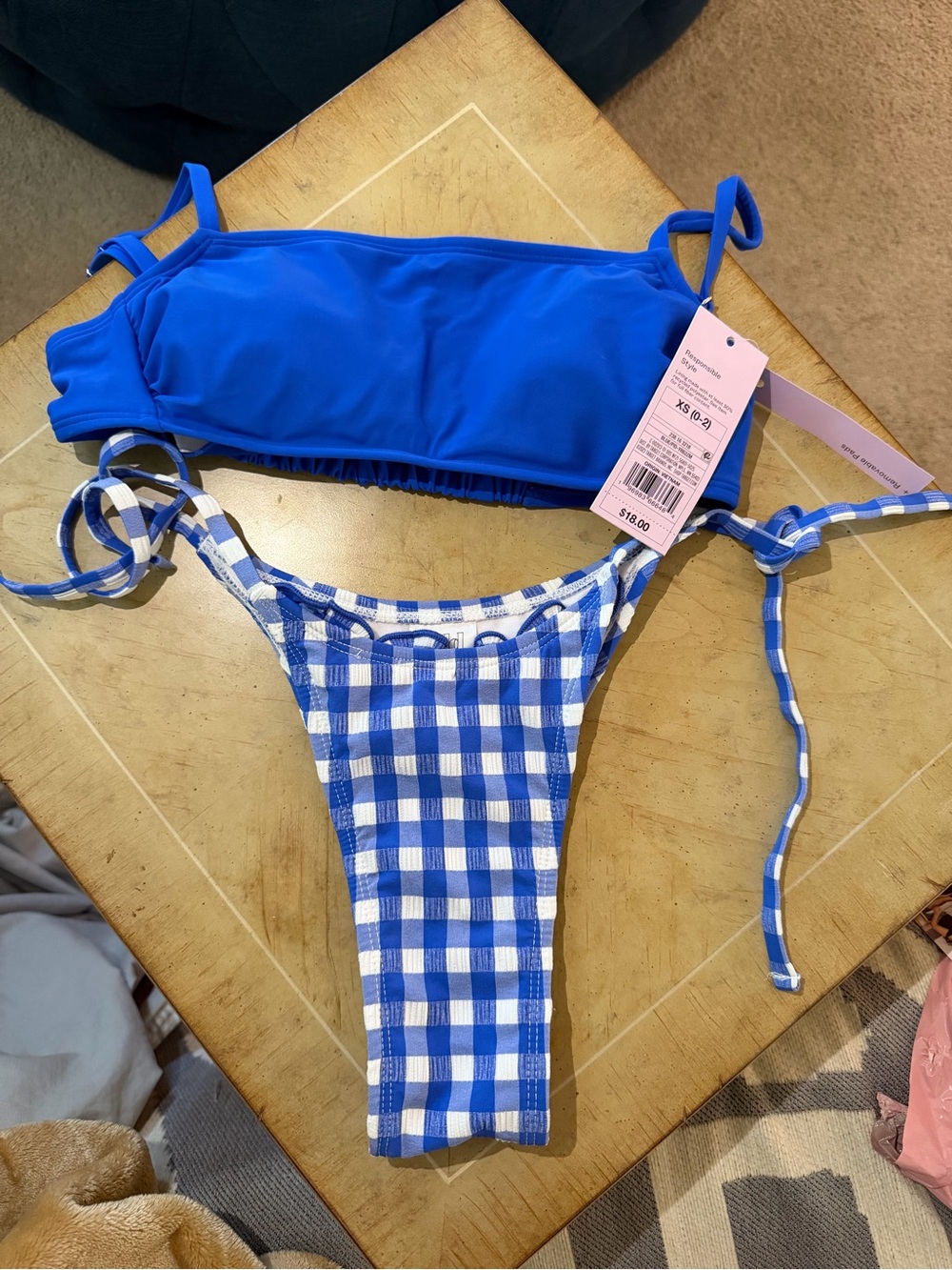 Wild Fable Blue Gingham Tie-Side Bikini Set     XS Top; XXS Bottoms